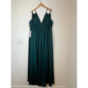 Azazie Emree Pine Green Pleated VNeck Maxi Bridesmaid Dress Gown A22 NEW Wedding